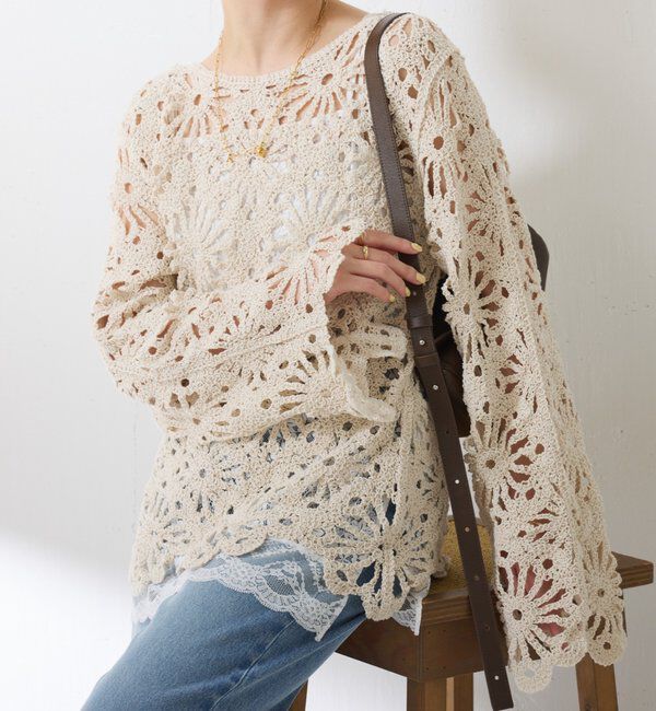  「フラワー柄クロシェニット」|ニット・セーター|