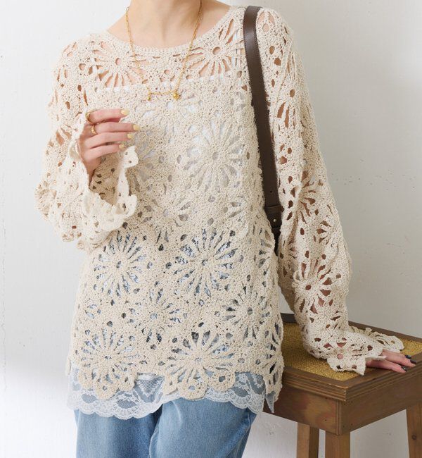  「フラワー柄クロシェニット」|ニット・セーター|