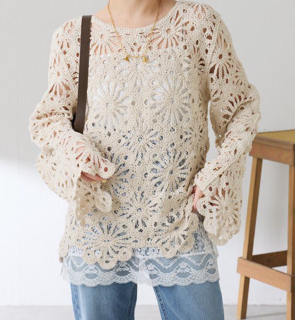  「フラワー柄クロシェニット」|ニット・セーター|