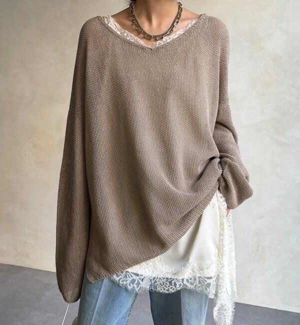  「前後2WAY鹿の子編みプルオーバー」|ニット・セーター|ベージュ