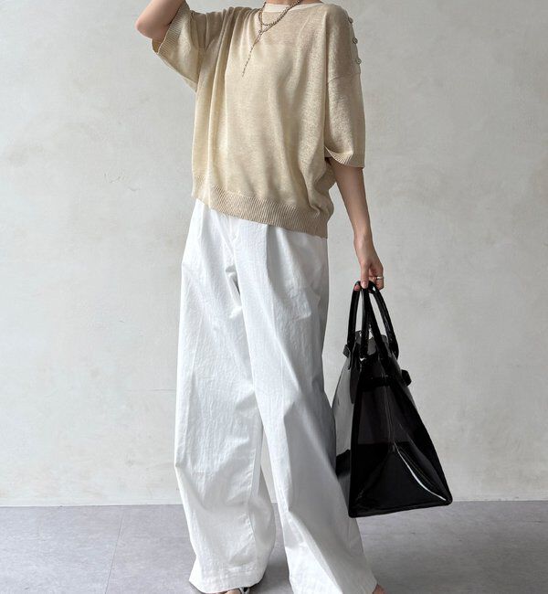  「【WEB限定】ボートネック肩ボタンワイドプルオーバー」|ニット・セーター|