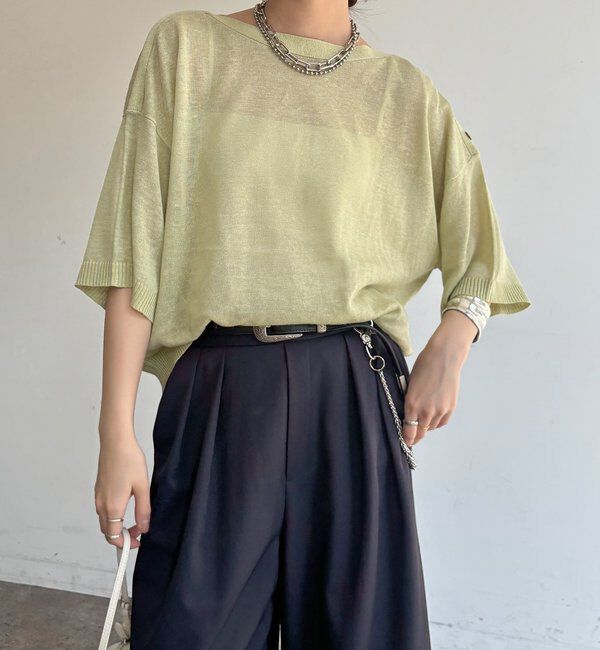  「【WEB限定】ボートネック肩ボタンワイドプルオーバー」|ニット・セーター|