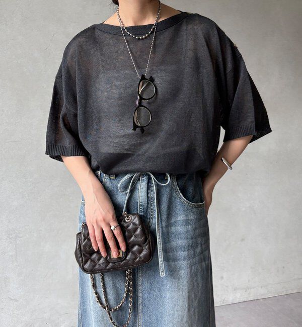  「【WEB限定】ボートネック肩ボタンワイドプルオーバー」|ニット・セーター|ブラック