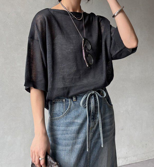  「【WEB限定】ボートネック肩ボタンワイドプルオーバー」|ニット・セーター|