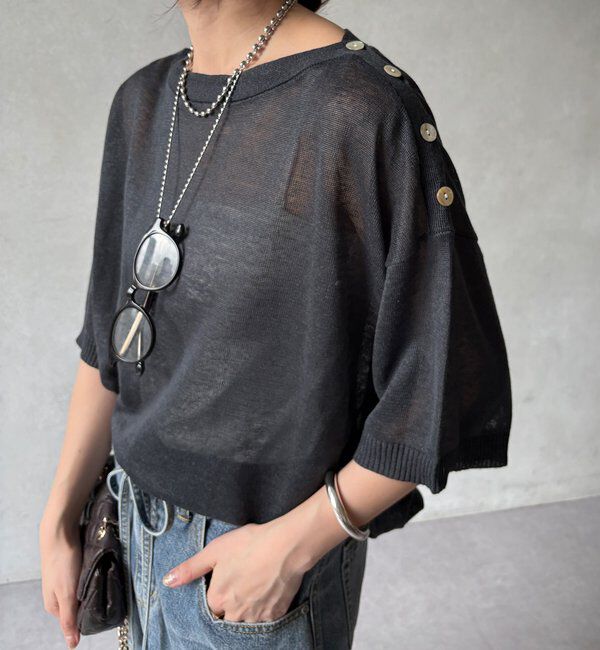  「【WEB限定】ボートネック肩ボタンワイドプルオーバー」|ニット・セーター|