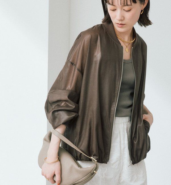  「予約【ほどよい抜け感】グロッシーシアーブルゾン」|ブルゾン・スタジャン|ブラウン