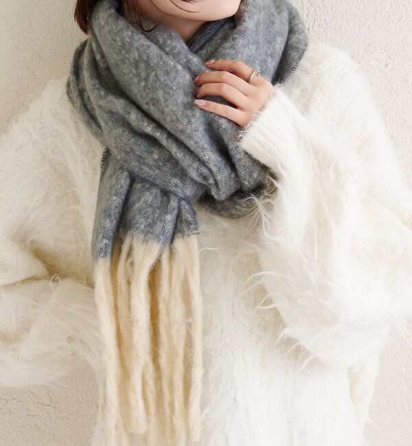  「カラーフリンジストール」|ストール|グレー