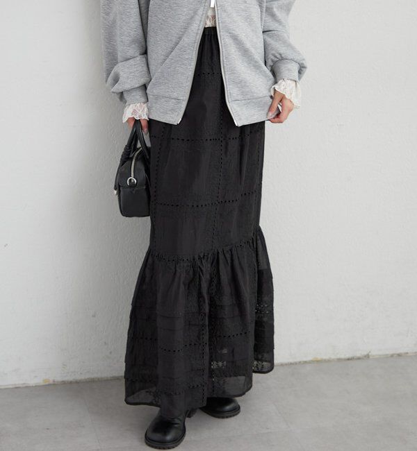 「パネルレースギャザースカート」|スカート|