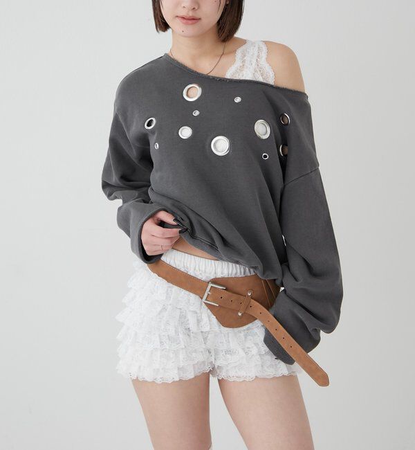  「フロントアイレットオフショルスウェット」|Tシャツ・カットソー|