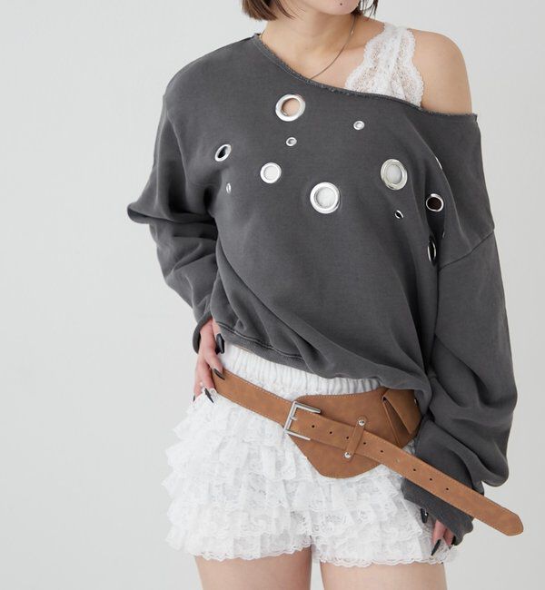  「フロントアイレットオフショルスウェット」|Tシャツ・カットソー|