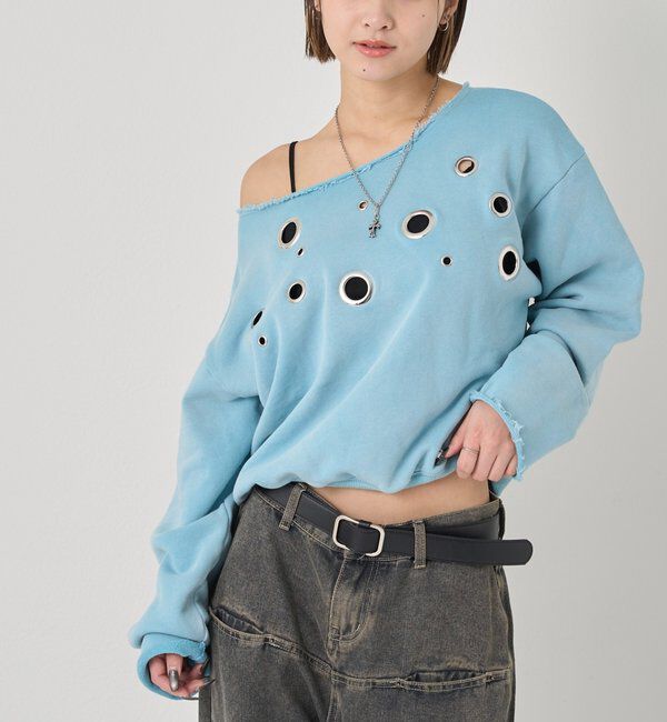  「フロントアイレットオフショルスウェット」|Tシャツ・カットソー|