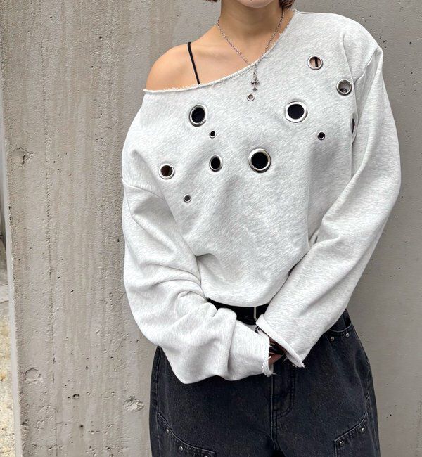  「フロントアイレットオフショルスウェット」|Tシャツ・カットソー|