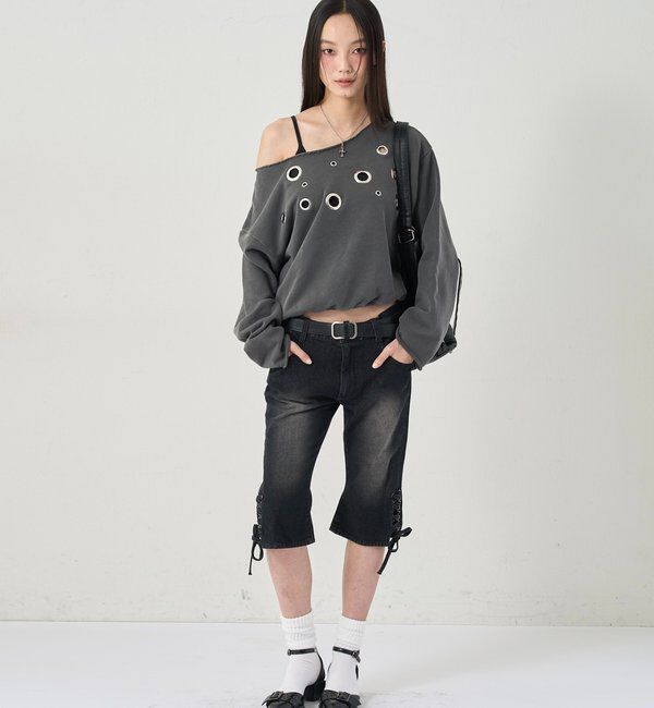  「フロントアイレットオフショルスウェット」|Tシャツ・カットソー|
