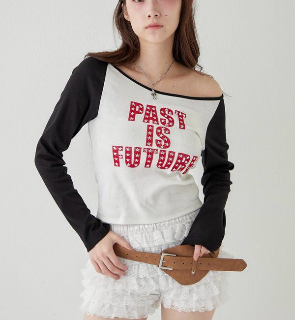  「スタースタッズラグランロゴトップス」|Tシャツ・カットソー|ブラック