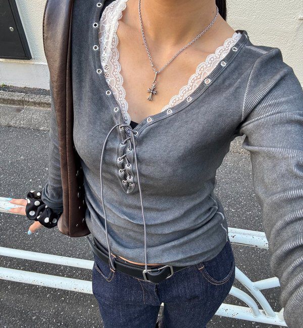  「プロセストレースアップトップス」|Tシャツ・カットソー|