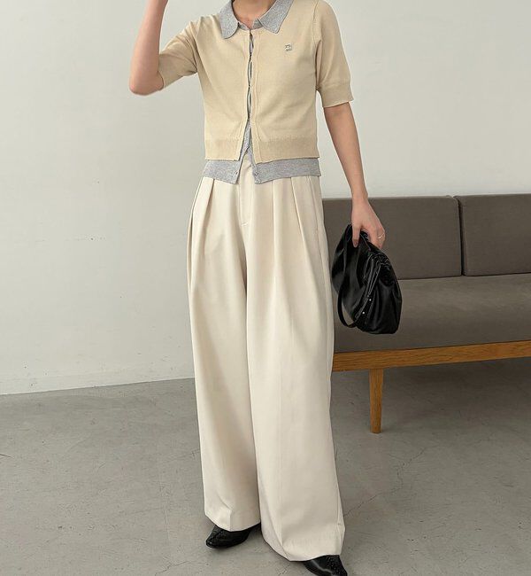  「半袖レイヤードポロニットカーディガン」|カーディガン|