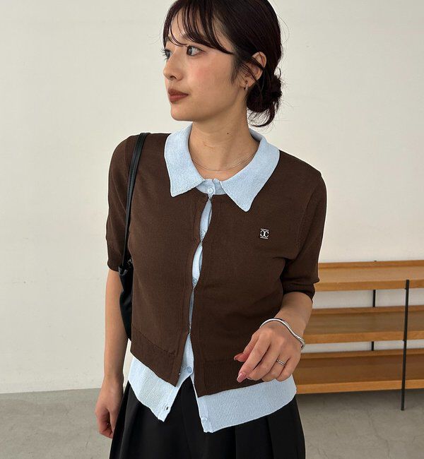  「半袖レイヤードポロニットカーディガン」|カーディガン|