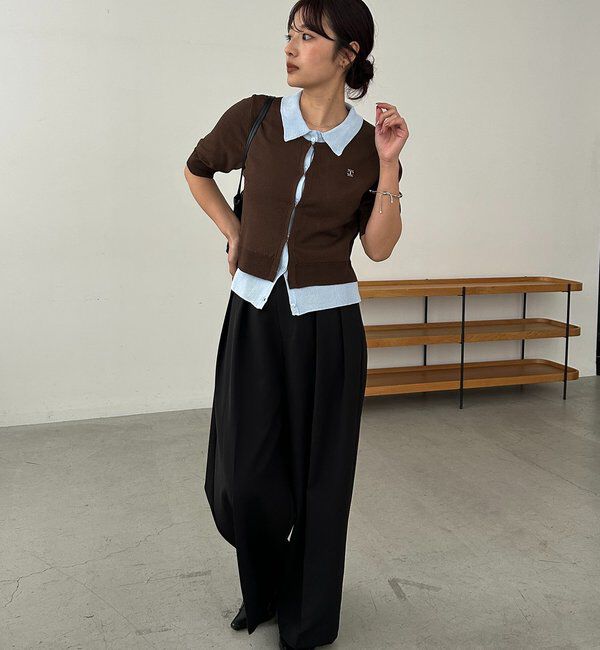  「半袖レイヤードポロニットカーディガン」|カーディガン|