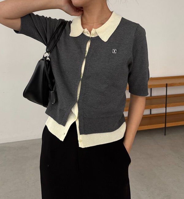  「半袖レイヤードポロニットカーディガン」|カーディガン|