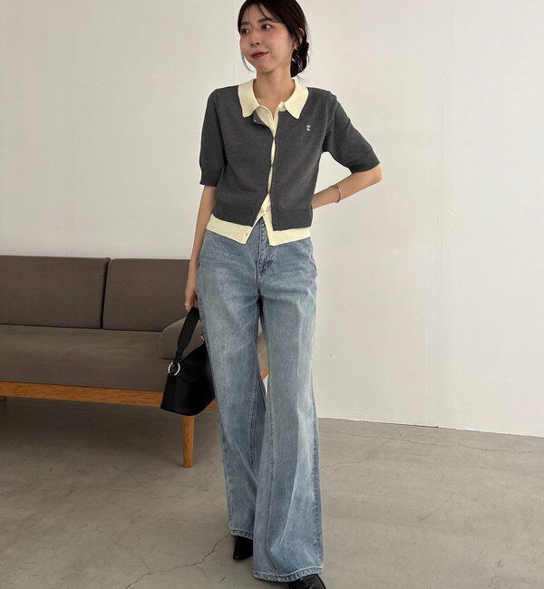  「半袖レイヤードポロニットカーディガン」|カーディガン|