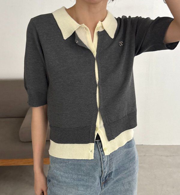  「半袖レイヤードポロニットカーディガン」|カーディガン|