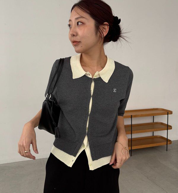  「半袖レイヤードポロニットカーディガン」|カーディガン|