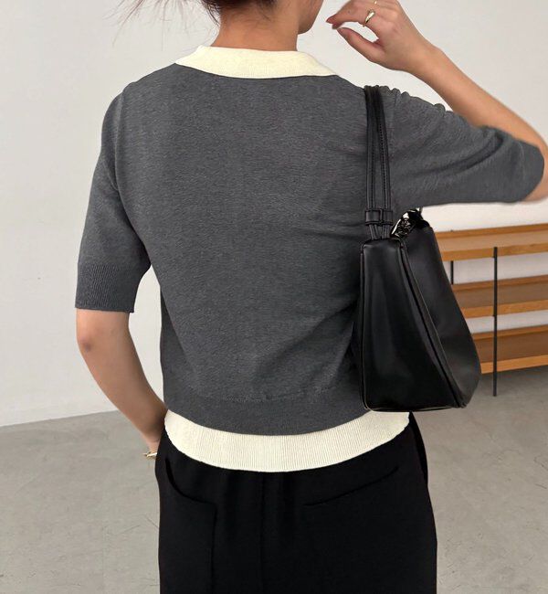  「半袖レイヤードポロニットカーディガン」|カーディガン|