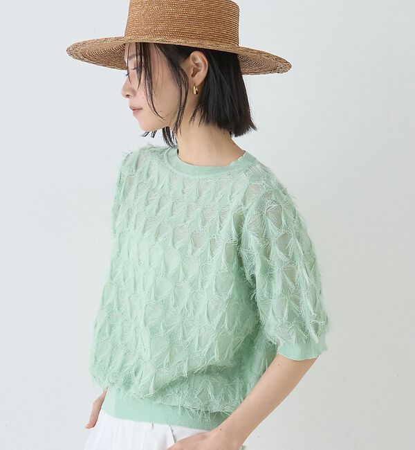 Rouge vif「ドットシアーフリンジニット」|ニット・セーター|モスグリーン