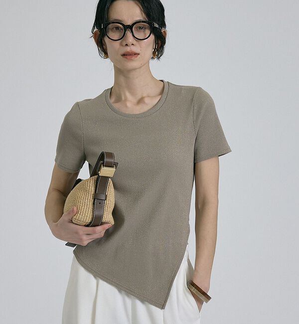 qualite「【大人ラメ&times;スリット】ラメテレコTシャツ」|Tシャツ・カットソー|ベージュ