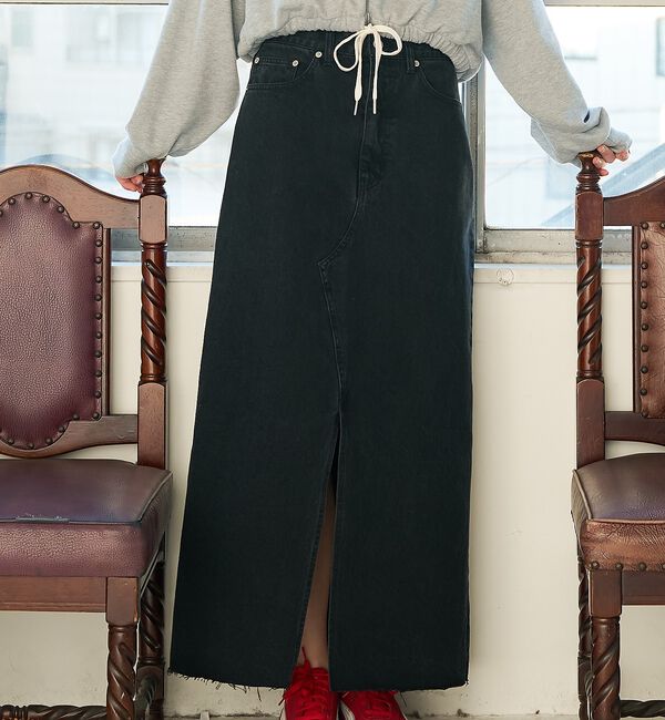 abahouse mavie「【前後スリット】Aラインデニムロングスカート/ハイウエスト/スタイルアップ/春服」|スカート|
