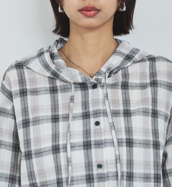 abahouse mavie「【シアー素材】チェックフードシャツ/春服/夏服/ゆったり/羽織り」|シャツ・ブラウス|