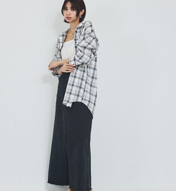 abahouse mavie「【シアー素材】チェックフードシャツ/春服/夏服/ゆったり/羽織り」|シャツ・ブラウス|