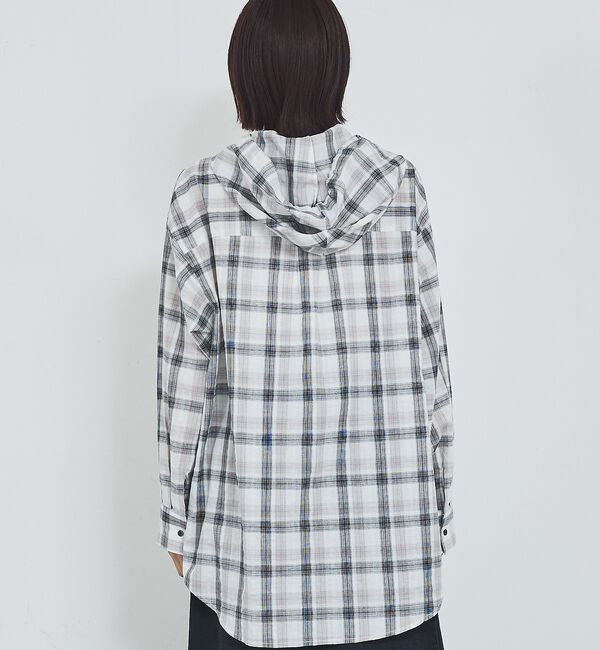 abahouse mavie「【シアー素材】チェックフードシャツ/春服/夏服/ゆったり/羽織り」|シャツ・ブラウス|