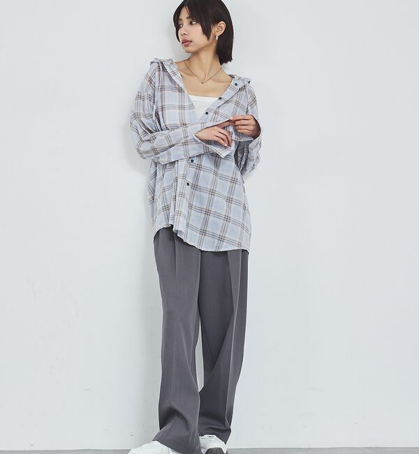 abahouse mavie「【シアー素材】チェックフードシャツ/春服/夏服/ゆったり/羽織り」|シャツ・ブラウス|