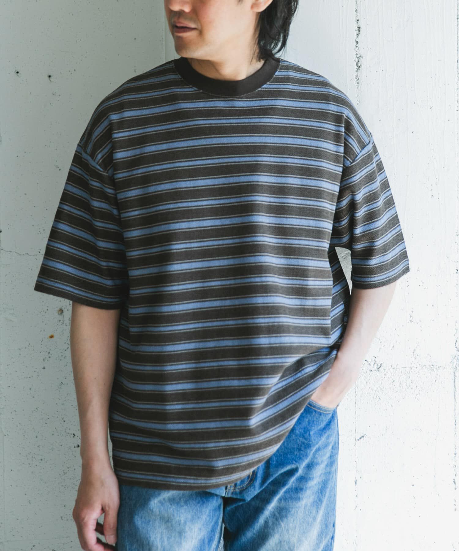 URBAN RESEARCH DOORS「プリントボーダーショートスリーブTシャツ」|Tシャツ・カットソー|ブラウン系その他