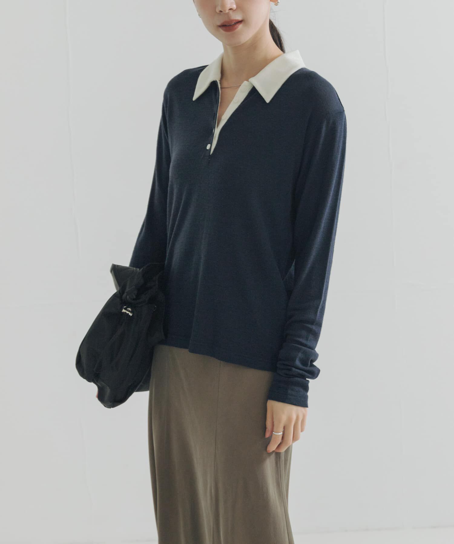 URBAN RESEARCH「ウールジャージーポロ衿トップス」|ニット・セーター|ネイビー