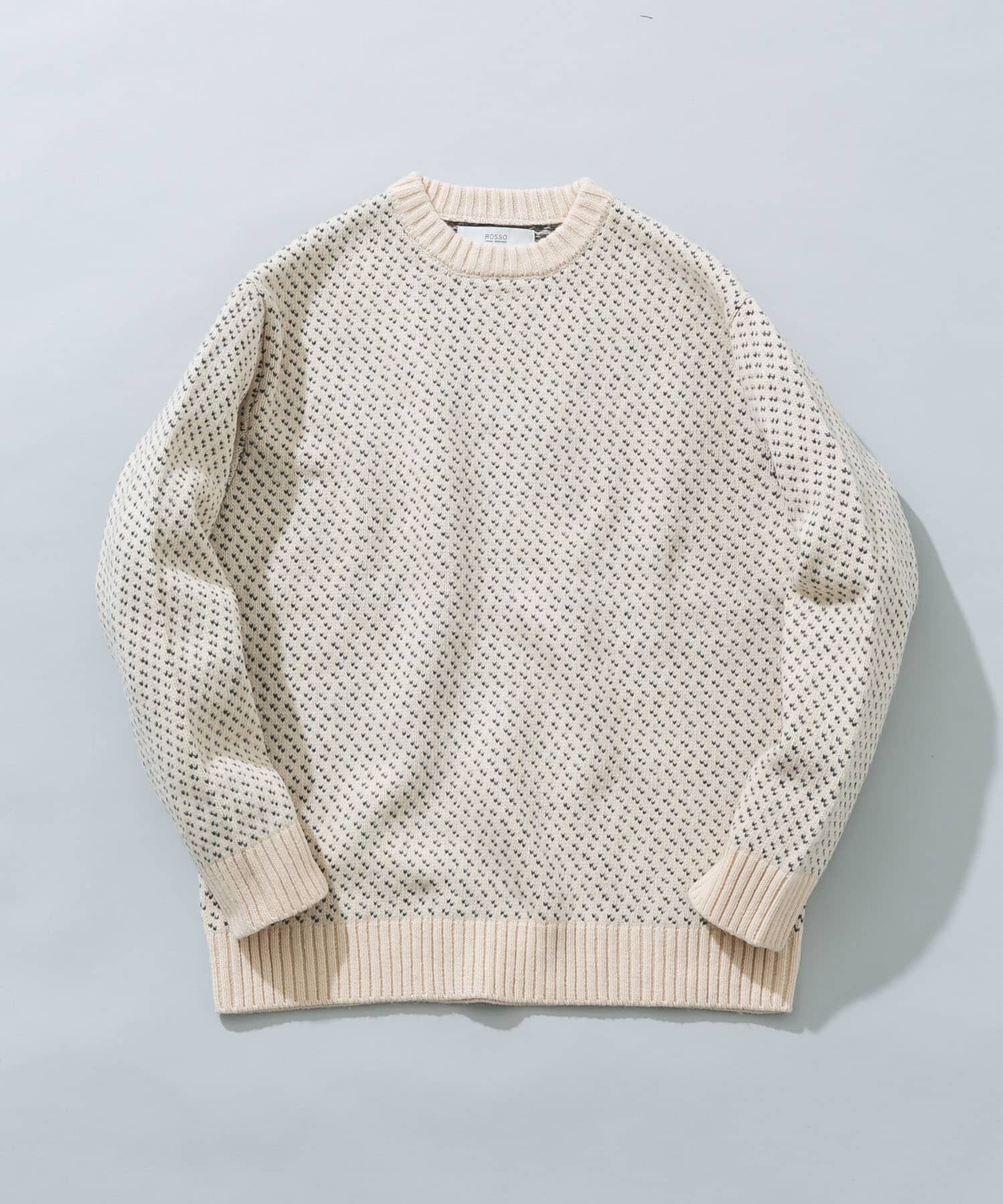 URBAN RESEARCH ROSSO「『XLサイズあり』バーズアイ柄クルーネックニット」|ニット・セーター|アイボリー