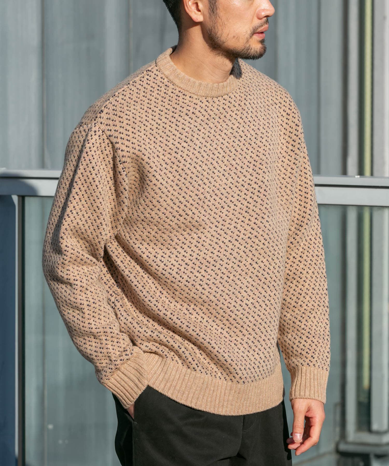 URBAN RESEARCH ROSSO「『XLサイズあり』バーズアイ柄クルーネックニット」|ニット・セーター|グレー系その他