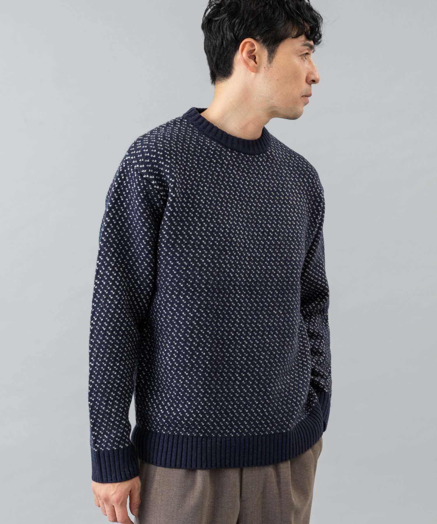 URBAN RESEARCH ROSSO「『XLサイズあり』バーズアイ柄クルーネックニット」|ニット・セーター|