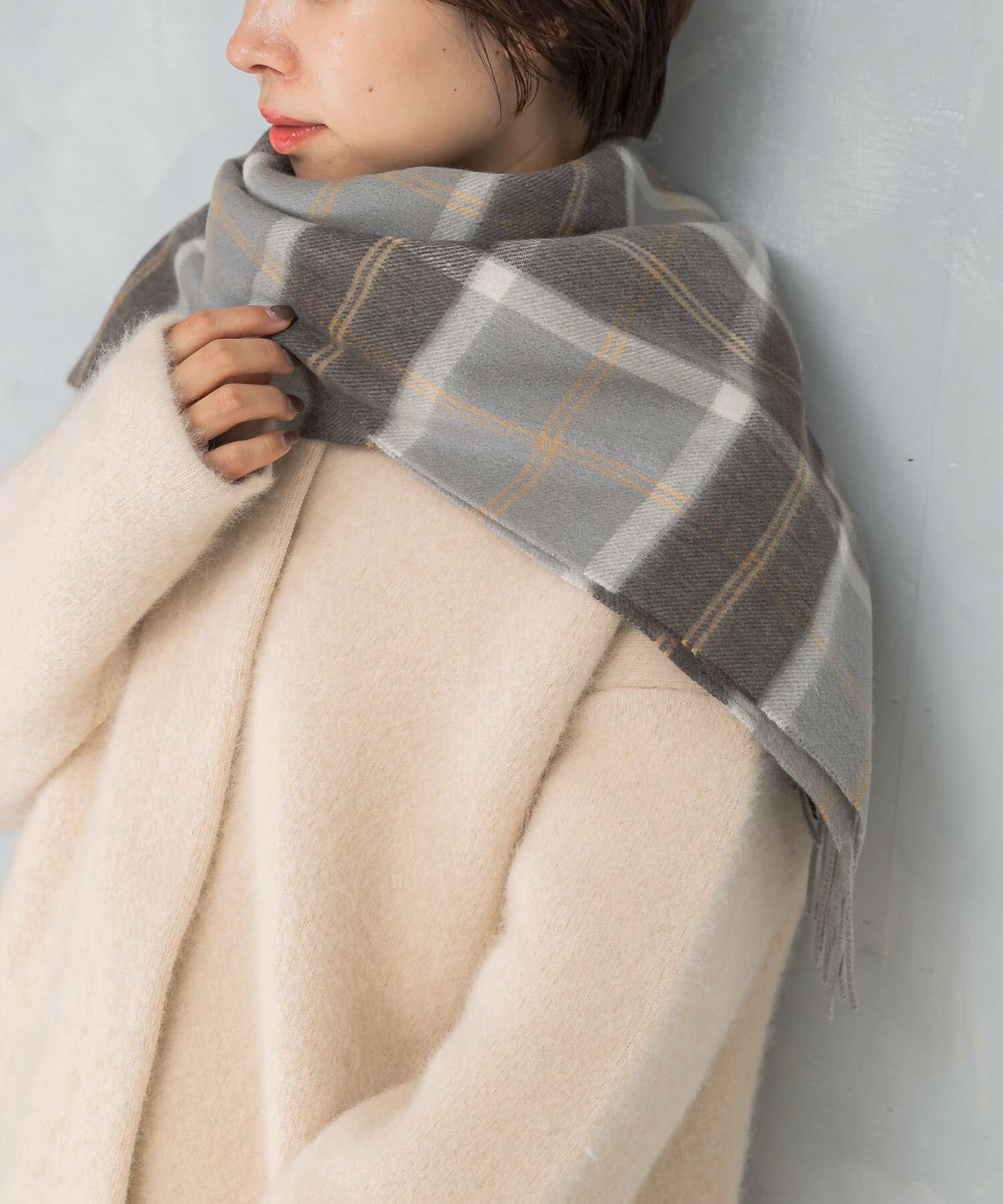URBAN RESEARCH ROSSO「カシミヤ混チェックストール」|マフラー|グレー