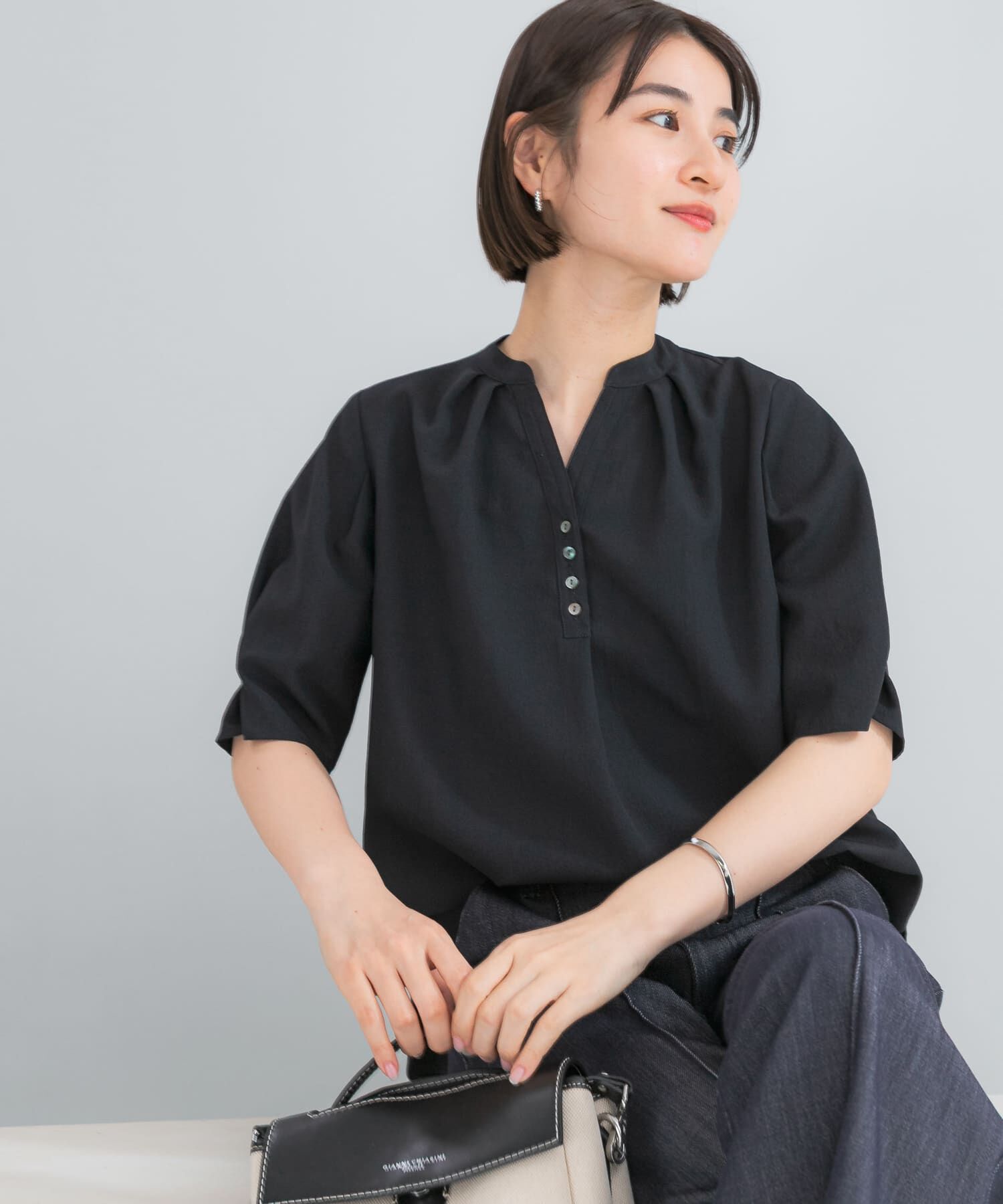 URBAN RESEARCH ROSSO「『UR TECH DRYLUXE』 デザインスリーブブラウス」|シャツ・ブラウス|