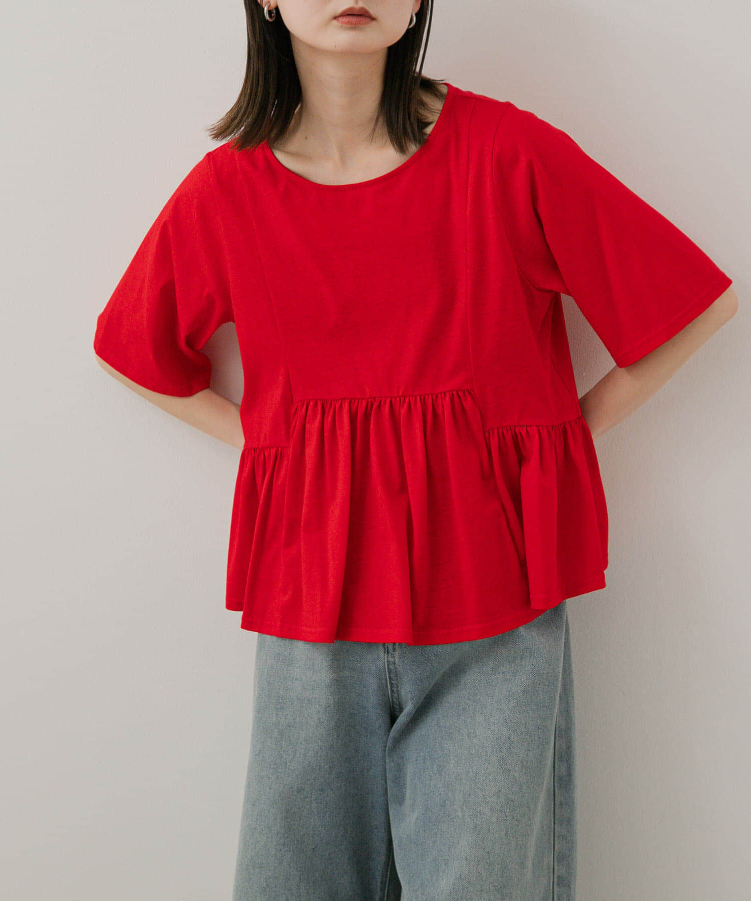 SENSE OF PLACE by URBAN RESEARCH「クルーネックペプラムフリルトップ」|Tシャツ・カットソー|