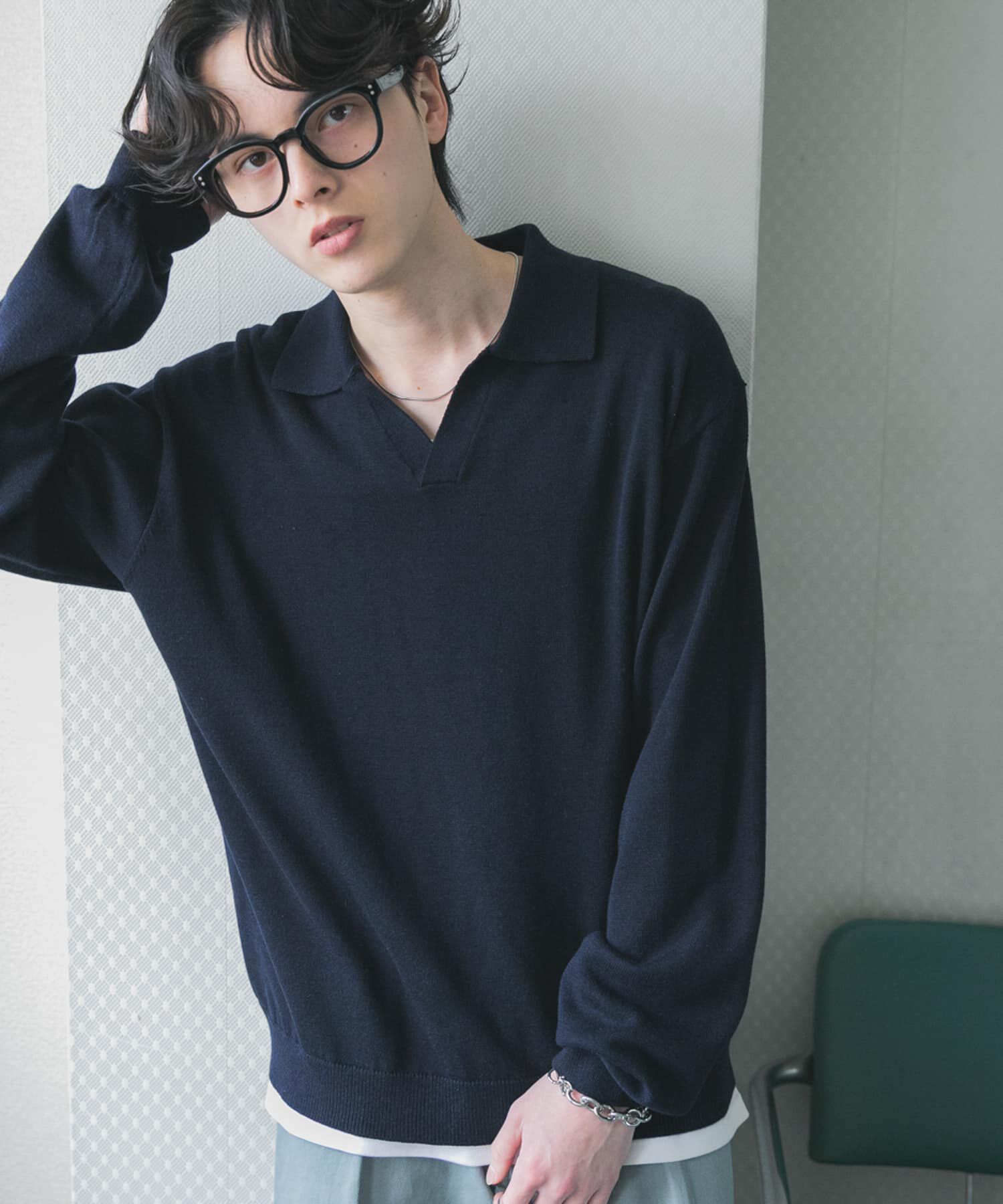 SENSE OF PLACE by URBAN RESEARCH「『洗濯可』スキッパーロングスリーブニット」|ニット・セーター|