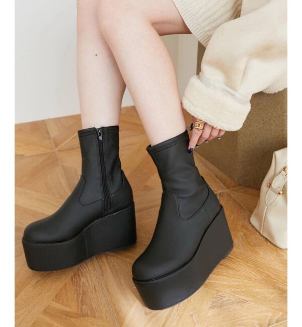  「厚底ストレッチショートブーツ」|ショートブーツ|