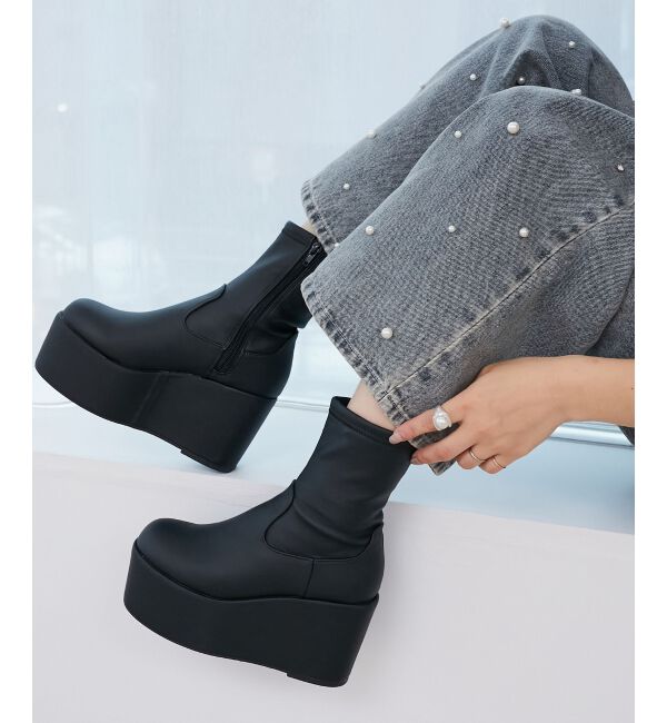  「厚底ストレッチショートブーツ」|ショートブーツ|