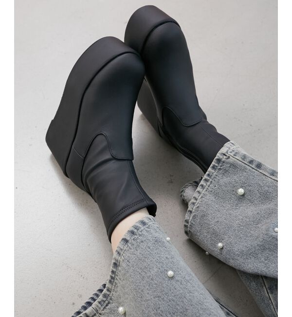  「厚底ストレッチショートブーツ」|ショートブーツ|