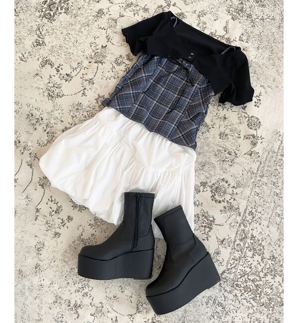  「厚底ストレッチショートブーツ」|ショートブーツ|