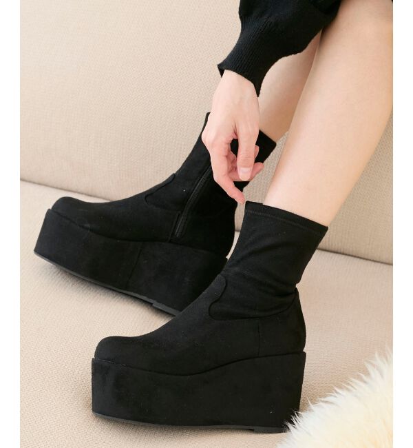  「厚底ストレッチショートブーツ」|ショートブーツ|