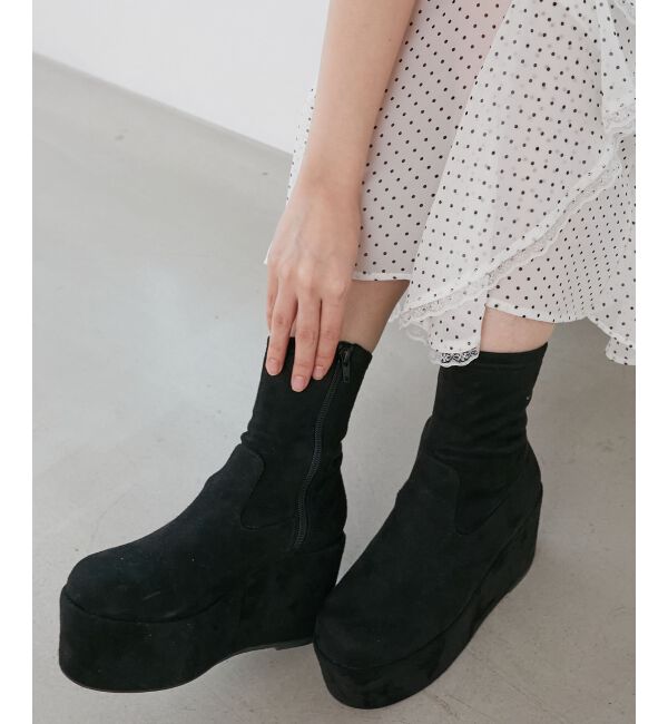  「厚底ストレッチショートブーツ」|ショートブーツ|