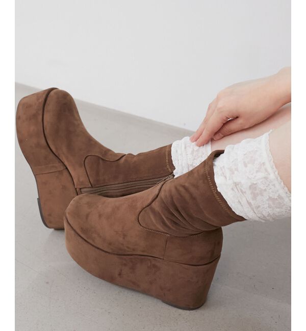  「厚底ストレッチショートブーツ」|ショートブーツ|